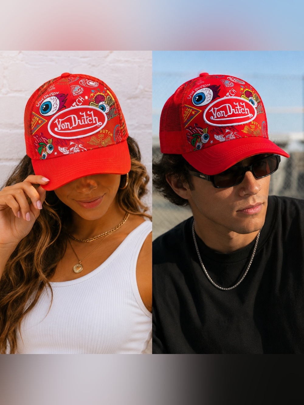 Von Dutch Jax Orange All-Over Print Trucker Hat